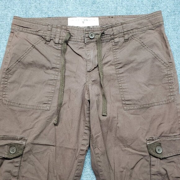 Plugg Jeans Capri Pants Womens 7 Dark Brown Cargo Pockets Button Zip Low Rise - Picture 3 of 10